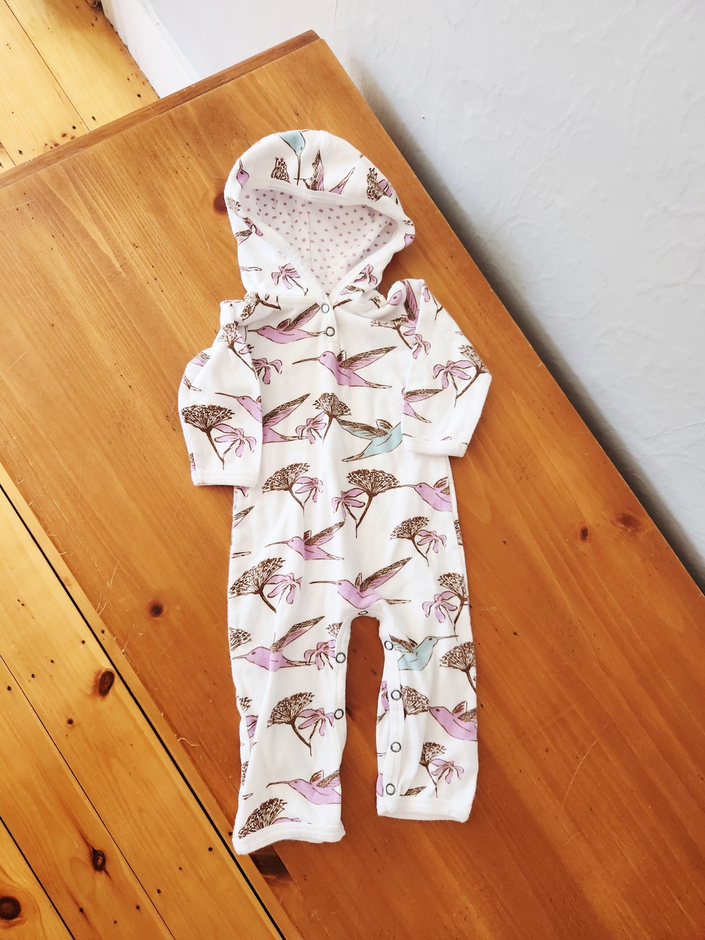 Milkbarn 3-6 Month Hooded One-Piece with Bird Print